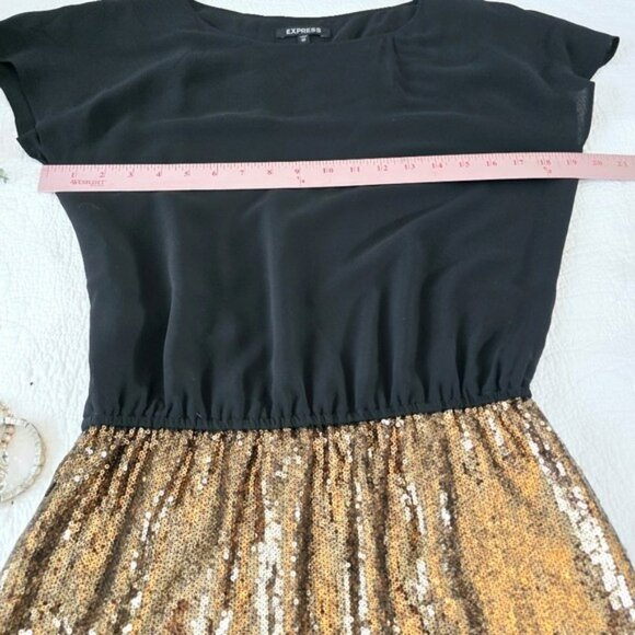 Express Women's Mini Dress Size XS Black Gold Sequins Cocktail Party Evening - Picture 10 of 14